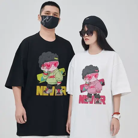 重磅港风潮牌胖子男装大码国潮宽松情侣纯棉短袖T恤大码半袖潮流商品大图