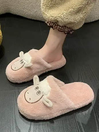 卡通小羊居家棉拖鞋女秋冬新款室内毛绒绒可爱包头拖少女轻便半拖图片