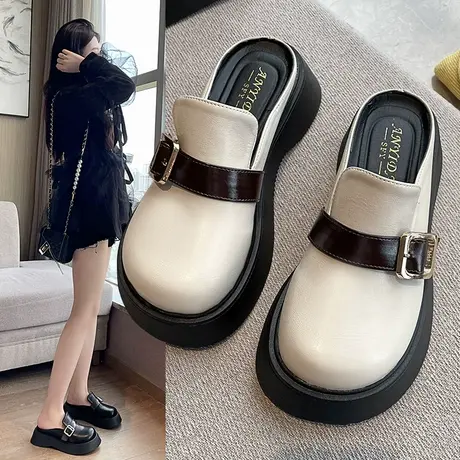 包头半拖鞋女夏外穿2023春款松糕厚底一脚蹬懒人增高穆勒凉拖鞋子商品大图