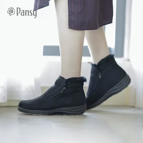 Pansy日系女棉鞋短靴防滑防水加绒保暖雪地靴拇指外翻大码妈妈鞋图片