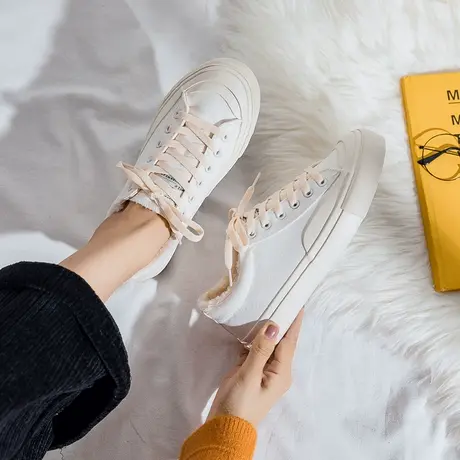 二棉鞋女冬加绒加厚2021年冬季新款学生帆布鞋保暖百搭休闲板鞋潮商品大图