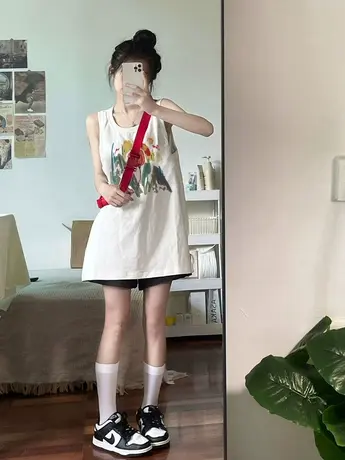 纯棉吊带运动坎肩背心无袖t恤女夏季设计感小众外穿宽松挂脖上衣商品大图