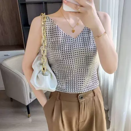吊带女夏外穿西装内搭打底缎面真丝背心提花醋酸丝绸真丝白色上衣商品大图
