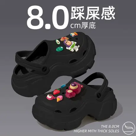 洞洞鞋女夏季外穿2024新款可爱小熊防滑踩屎感厚底高跟包头凉拖鞋图片