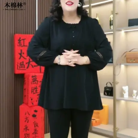 胖mm大码女装上衣春秋洋气遮肉显瘦宽松中老年妈妈装加大长袖衬衣商品大图