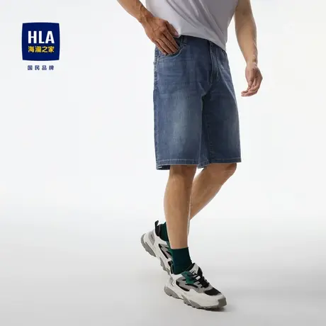 HLA/海澜之家宽松直筒牛仔中裤2023春夏新款砂洗五袋款六分裤子男图片