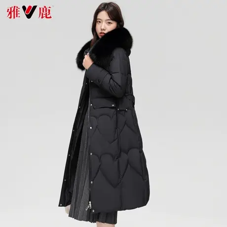 雅鹿狐狸大毛领羽绒服女中长款2022冬季新款休闲宽松保暖连帽外套商品大图