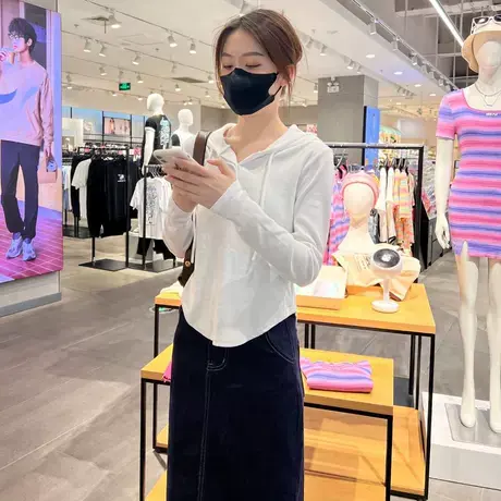 秋季不规则设计感小众连帽长袖t恤女别致甜辣修身显瘦短款上衣潮商品大图