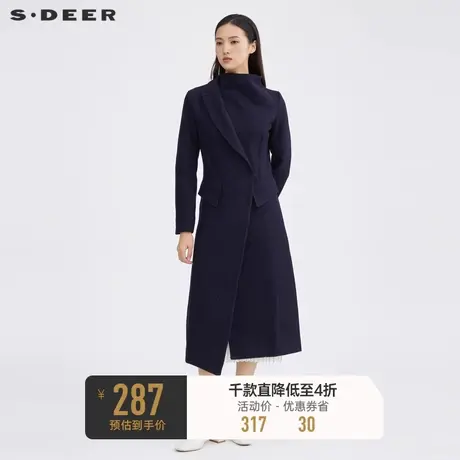 sdeer圣迪奥冬装不规则斜襟气质长款呢大衣S214Z1873图片