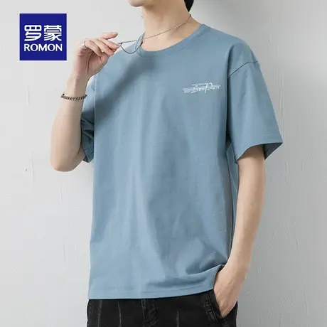罗蒙男士纯棉短袖T恤夏季薄款印花圆领休闲宽松大码上衣服冰丝体t商品大图