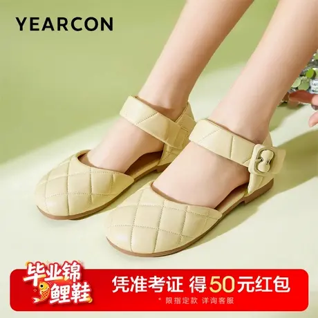 意尔康女鞋春夏女士包头凉鞋法式仙女风平底玛丽珍面包单鞋真皮图片