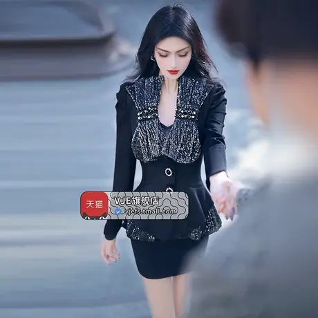 秋季轻奢设计感可脱卸蝴蝶结拼接裙摆西服2023新款女总裁西装外套图片