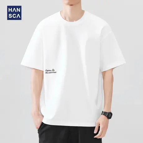 hansca 250g重磅纯棉短袖T恤男2025夏季新款潮牌字母刺绣休闲上衣商品大图