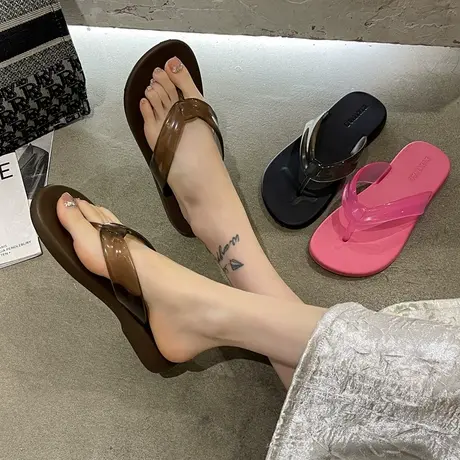 人字拖女士夏季网红ins潮时尚外穿果冻带平底防滑沙滩夹脚凉拖鞋商品大图