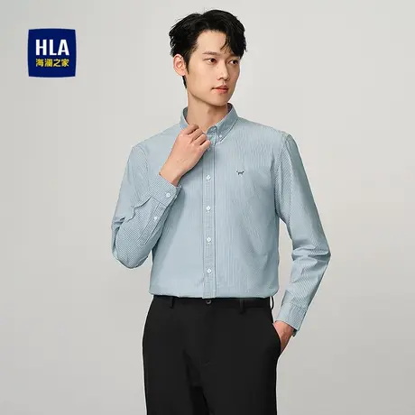 HLA/海澜之家时尚条纹长袖休闲衬衫25春夏新款小狗刺绣时尚衬衣男商品大图