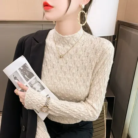 半高领毛衣女洋气2023秋冬新款上衣韩版修身显瘦长袖打底针织衫潮商品大图
