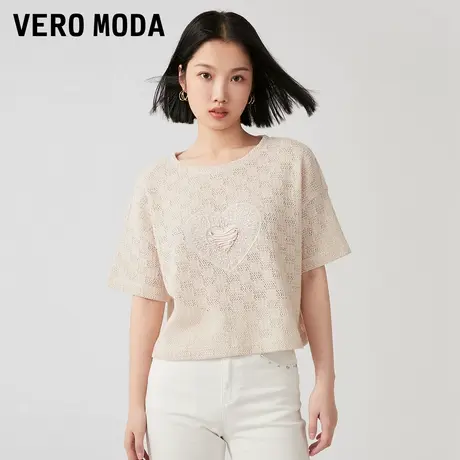 Vero Moda上衣秋冬可爱少女心形图案淡粉色短袖女323301023商品大图