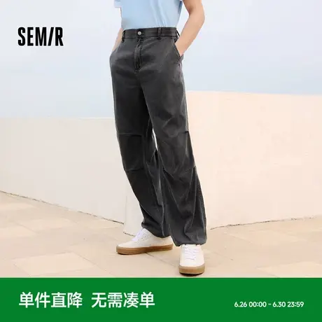 森柔牛仔|森马牛仔裤男复古宽松直筒裤子夏季长裤潮流伞兵裤黑色图片