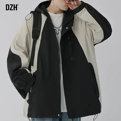 男士美式冲锋衣男春秋款2023年新款工装拼色连帽外套休闲飞行夹克商品大图