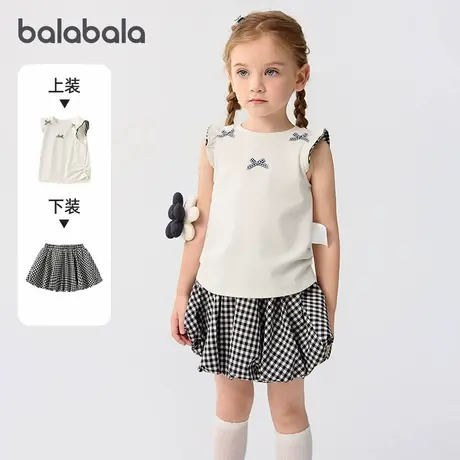 巴拉巴拉童装儿童短袖套装女童两件套夏装2025新款格子蝴蝶结可爱图片