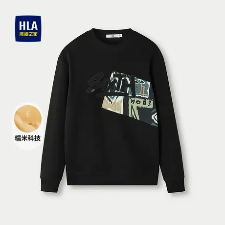 HLA/海澜之家贴布刺绣卫衣25秋季新圆领透气保暖针织休闲风长袖男图片