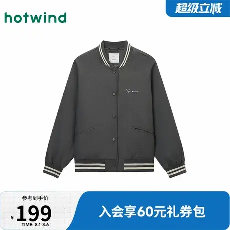 热风2025春季新款女士字母印花学院风宽松棒球服夹克经典复古图片