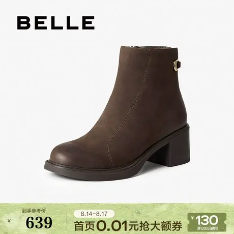 百丽复古显瘦羊皮高跟短靴子女25冬新商场款优雅时装靴E4X1DDD5预图片