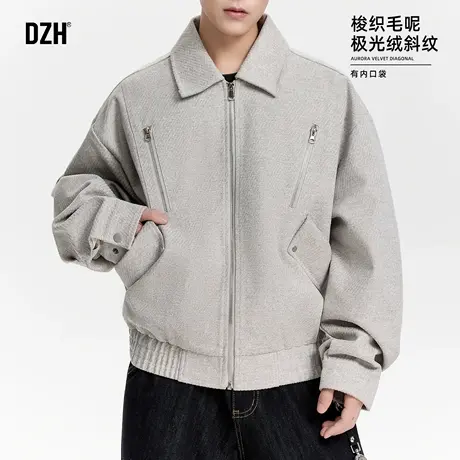 男士休闲毛呢短款外套男款早秋穿搭2025新款纯色上衣宽松休闲夹克商品大图