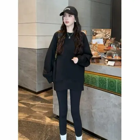 卫衣女新款2025爆款时尚洋气小个子宽松中长款遮屁股配鲨鱼裤上衣商品大图