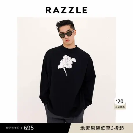 RAZZLE 地素男装黑色秋季印花长袖T恤商品大图