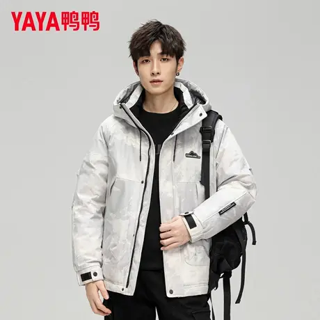 YAYA鸭鸭情侣羽绒服男2025冬季新品时尚户外工装加厚连帽迷彩外套商品大图