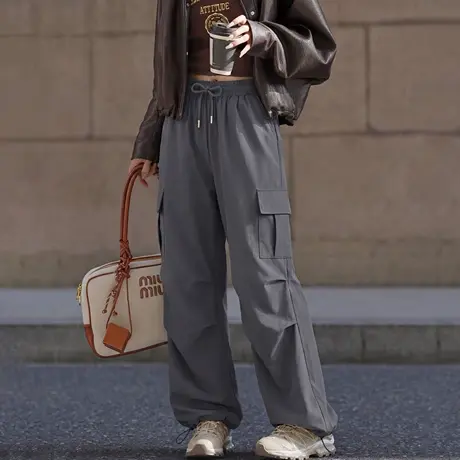 唐狮官方凉感工装裤女2026新款春季美式阔腿裤宽松伞兵裤休闲裤VC商品大图