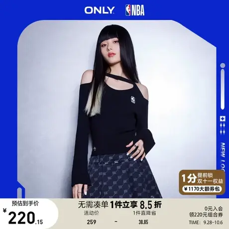 ONLY奥莱2023夏季新款NBA联名款辣妹风修身露肩针织衫女商品大图