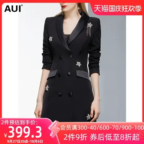 AUI黑色名媛气质中长款西装女春秋2022年新款小个子职业西服外套图片