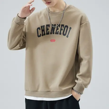 春秋款男生美式高街潮牌字母印花圆领卫衣秋季假两件重磅长袖上衣商品大图