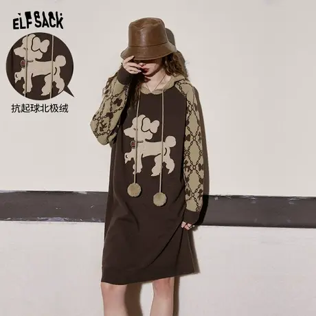 妖精的口袋美拉德连帽长袖连衣裙女2023冬季新款北极绒宽松裙子图片