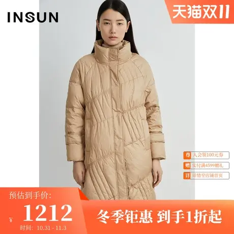 恩裳2021冬季时尚条纹立领宽松中长款加厚白鹅绒羽绒服女图片