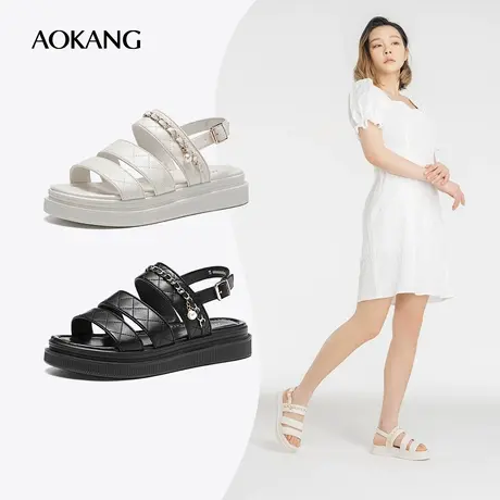 奥康女鞋 百搭夏季气质休闲百搭凉鞋女士金属链条厚底增高舒适潮图片