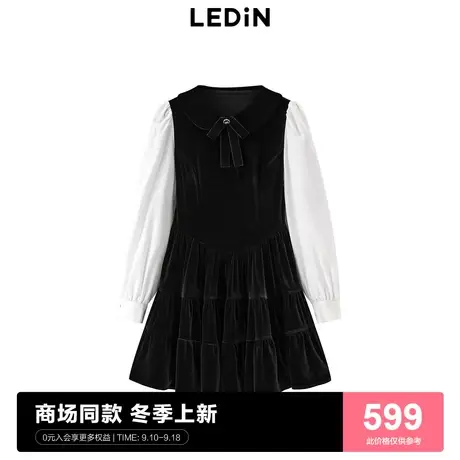 【商场同款】乐町甜美拼接娃娃裙2023年秋冬新款小黑裙C1FAD4209商品大图