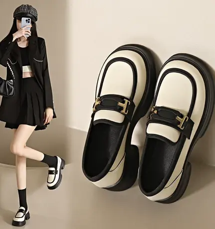 潮牌复古英伦风小皮鞋女款2023秋季新款厚底百搭松糕通勤jk乐福鞋商品大图