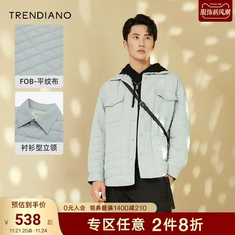 TRENDIANO官方潮牌男装秋季新款棉服格子设计感翻领棉衣外套商品大图