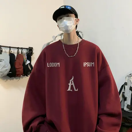 oversize套头卫衣男秋季新款重磅潮牌字母印花外套宽松休闲风衣服商品大图