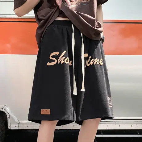 港风复古短裤男夏季运动宽松沙滩裤冰丝篮球健身五分潮流印花薄款商品大图