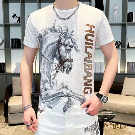 短袖男款潮牌夏季宽松冰丝凉感半袖男士t恤印花青少年体恤上衣服商品大图