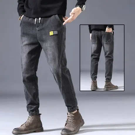 春季男裤贴布做旧高端牛仔裤男士宽松束脚弹力九分裤子春天春秋款商品大图