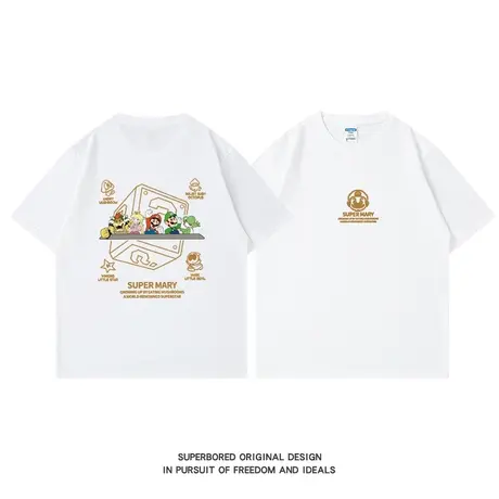 美式休闲ins潮流复古卡通印花纯棉短袖t恤男夏季宽松情侣半袖上衣图片