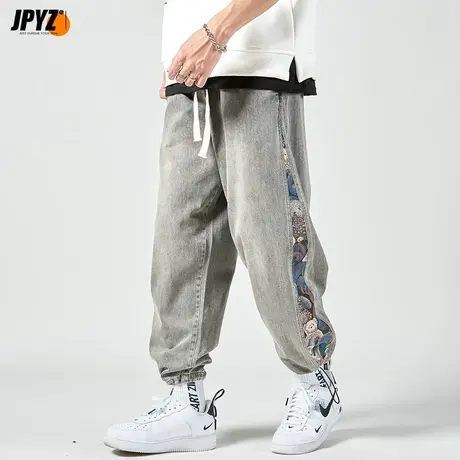 【换购】牛仔裤男复古拼接小熊设计感高街夏季工装裤子潮牌薄款商品大图