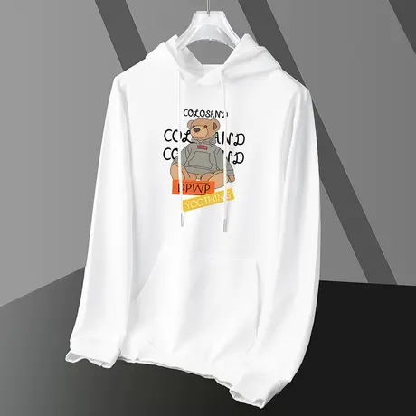 小熊卫衣男潮ins春秋款白色连帽外套加绒加厚长袖带帽衫宽松潮流商品大图