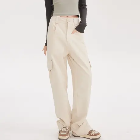 尔给高腰美式直筒工装裤女春秋2023新款显瘦酷潮宽松小个子休闲裤图片