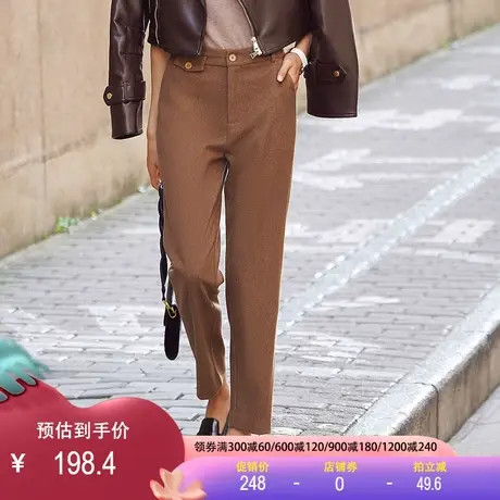 休闲毛呢裤女款2023春秋新款高腰时尚九分裤显瘦百搭哈伦裤烟管裤图片
